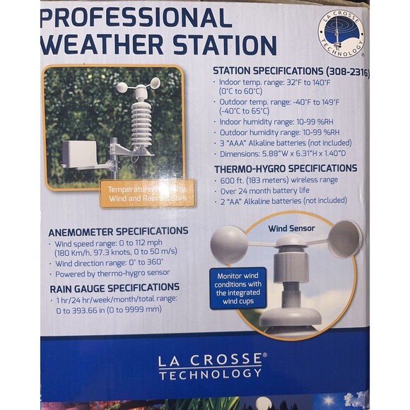 Professional Weather Station With Thermos-hydro Sensor, Rain Gauge, Wind Sensor - Picture 4 of 5